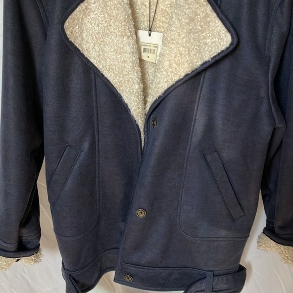 7 For All Mankind: Fog Blue Faux Suede/Shearling Moto Jacket- snap closure- M - Picture 11 of 16
